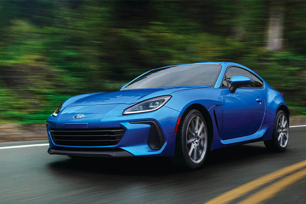 Action shot of the 2022 Subaru BRZ Limited shown in WR Blue Pearl