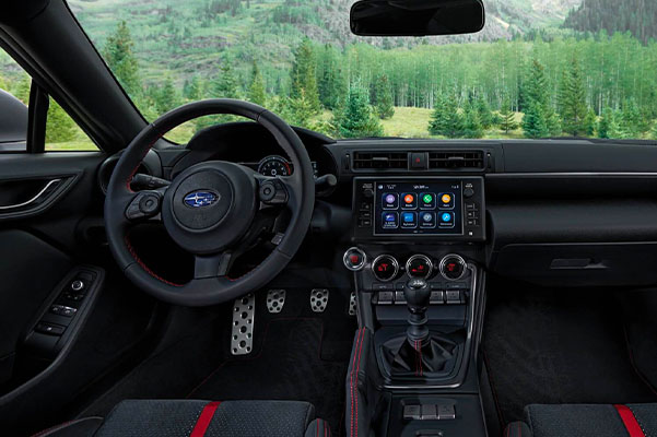 2022 Subaru BRZ Limited interior shown in Black/Red Ultrasuede® and Leather