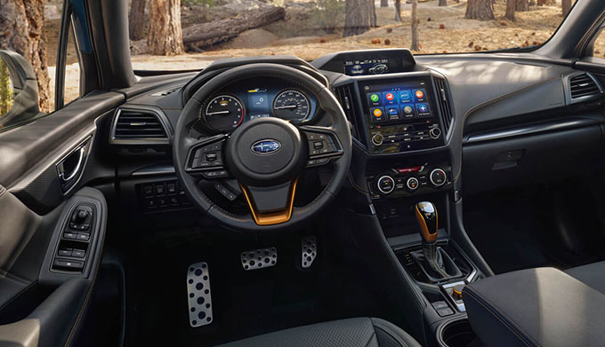 A view out of the front dash window of the 2022 Subaru Forester Wilderness.