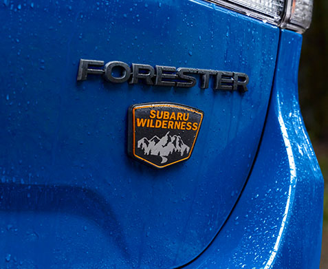 A close up of the rear badge on the 2022 Subaru Forester Wilderness.
