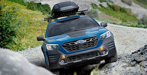Subaru Image: Wilderness shown in Geyser Blue with accessory equipment