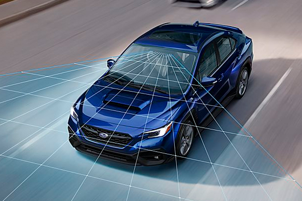 A photo illustration showing the EyeSight Driver Assist Technology sensors in the 2022 WRX.