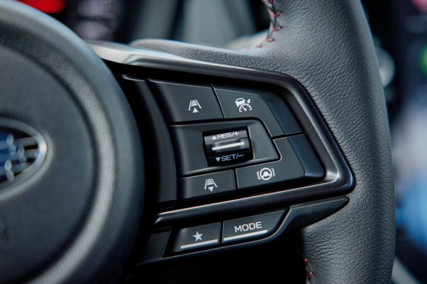 Integrated steering wheel controls including Drive Mode Select on the 2022 Subaru WRX