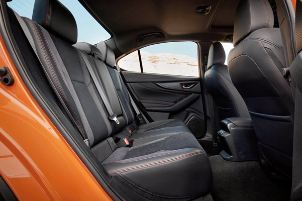 The back seat of the 2022 Subaru WRX in Black Ultrasuede®