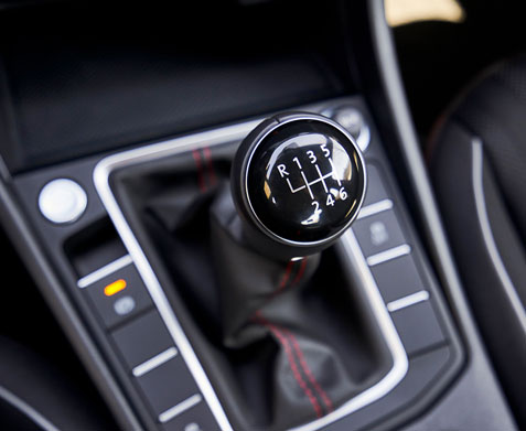 The 6-speed manual transmission shifter as seen in a Jetta GLI.