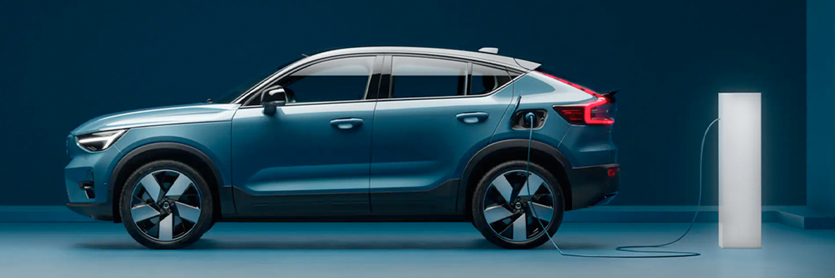 2022 Volvo C40 seen from the side being charged.