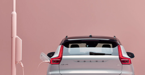 Rear view of the 2022 Volvo XC40 Recharge being charged