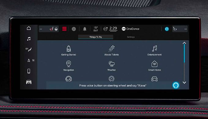 2023 Alfa Romeo Tonale navigation system with integrated Amazon Alexa.