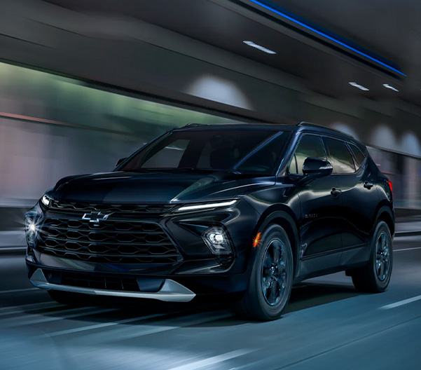 The Sleek Black 2023 Chevy Blazer Driving Through a Tunnel
