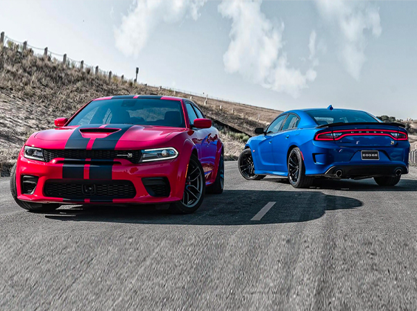 2023 Dodge Chargers parked back to back on road