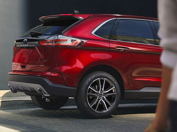 Rear view of red Ford Edge