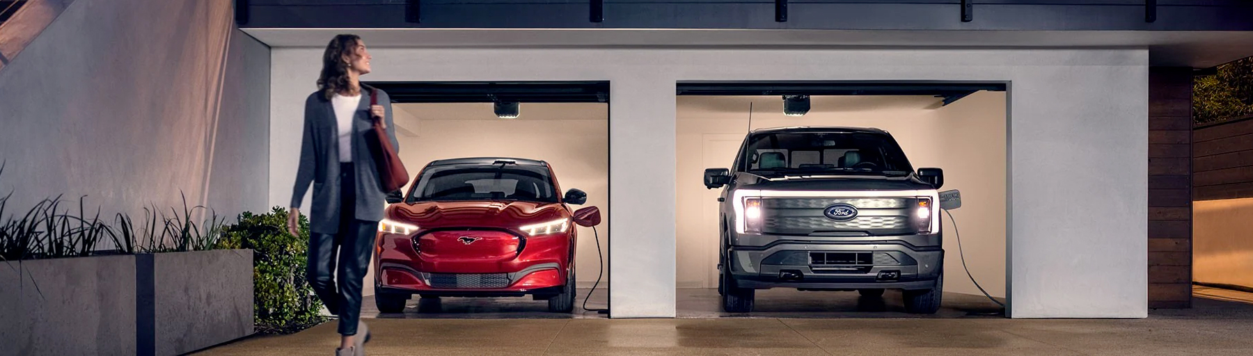 EV Fords plugged into Garage charging