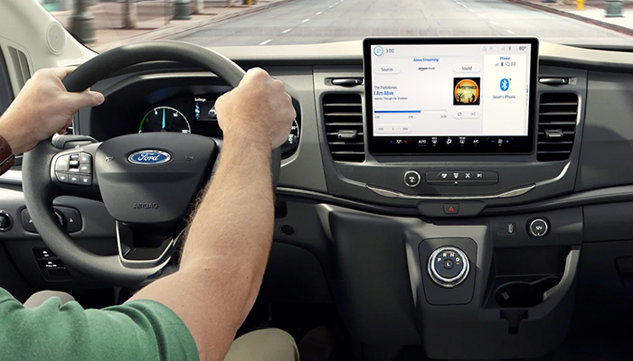 Close-up of the center screen inside the 2023 Ford E-Transit™
