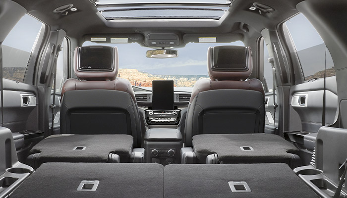 2023 Ford Explorer® SUV interior with second and third-row seats folded down
