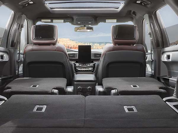 The 2023 Ford Explorer SUV provides 87.7 cubic feet of cargo space behind the first-row seats when the second- and third-row seats folded flat