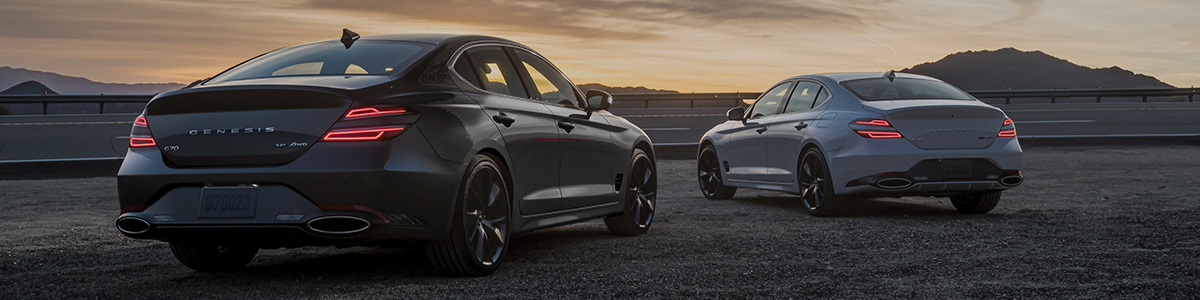 Back view of the 2023 Genesis G70 3.3T and 2023 Genesis G70 2.0T.