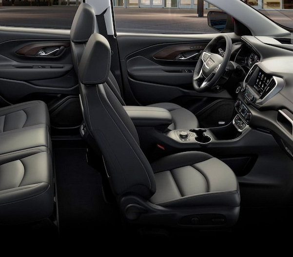 Closeup On Jet Black Interior With Stitched Leather Seating on the GMC Terrain SLT