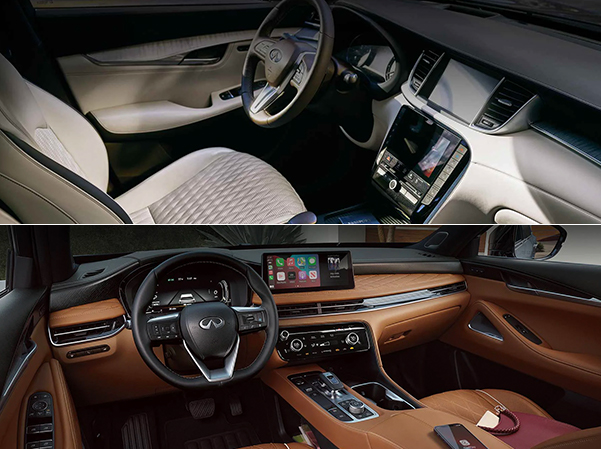 Top: 2023 INFINITI QX50 interior. Bottom: 2023 INFINITI QX60 Interior