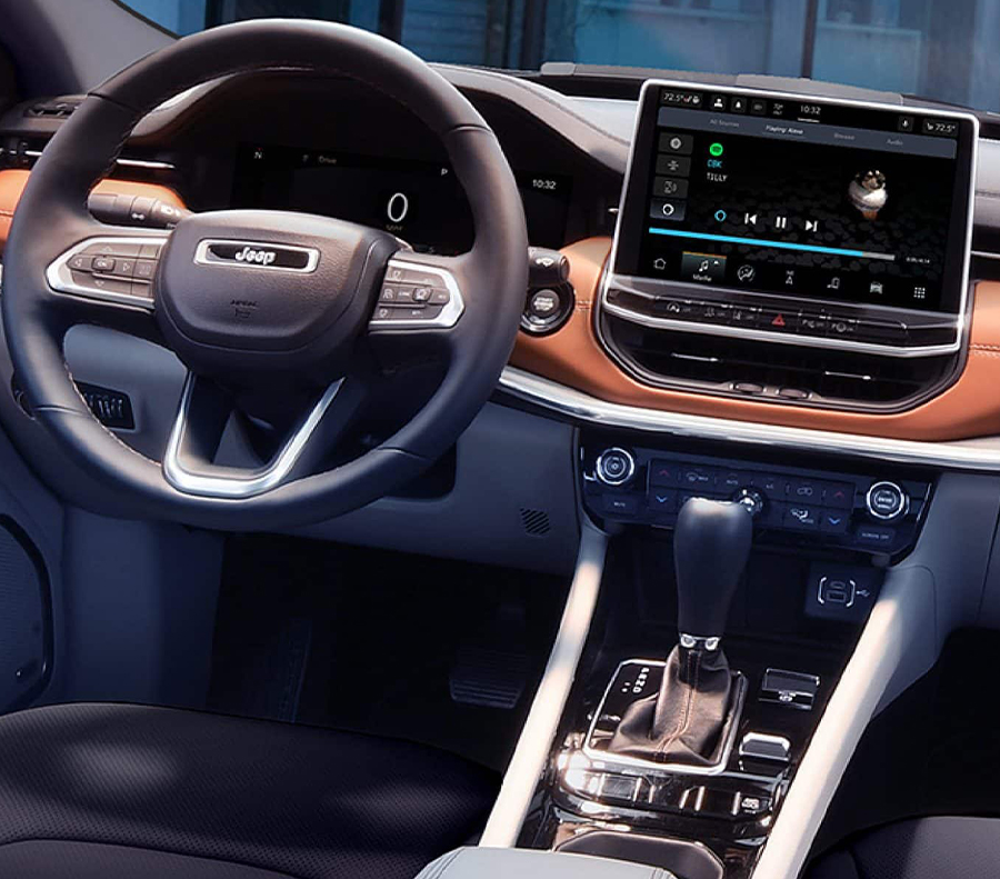 Interior view of the 2023 Jeep Compass dashboard