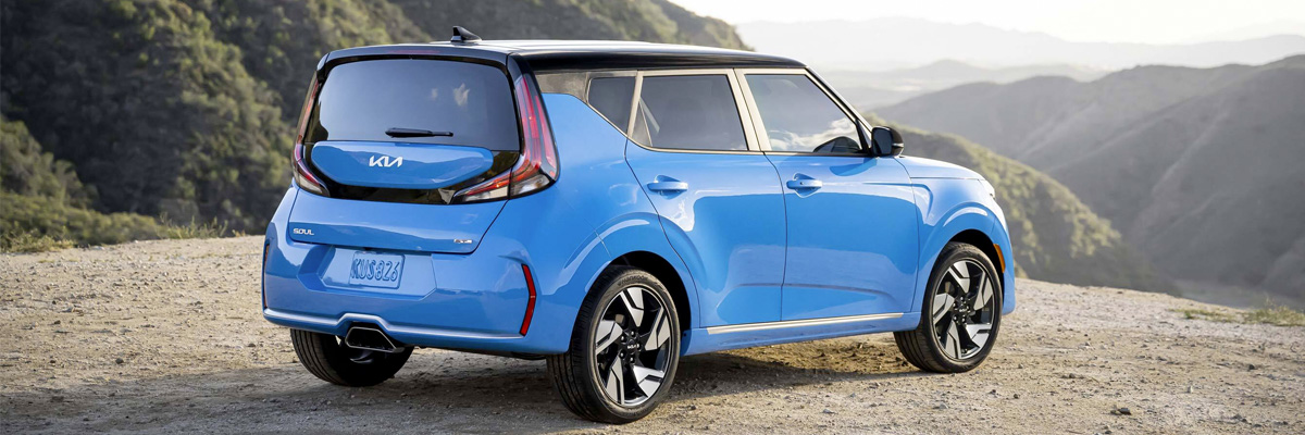 2023 Kia Soul Parked Off Road In The Mountains Rear Three-Quarter View