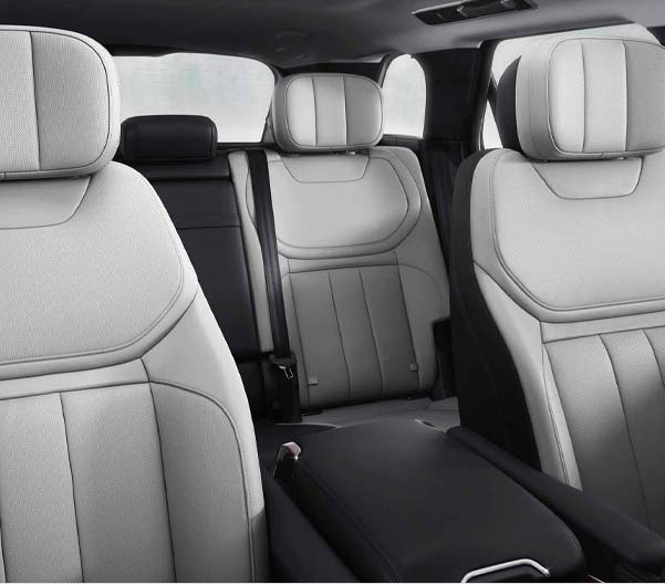 Interior shot of the seats in a 2023 Range Rover Sport.