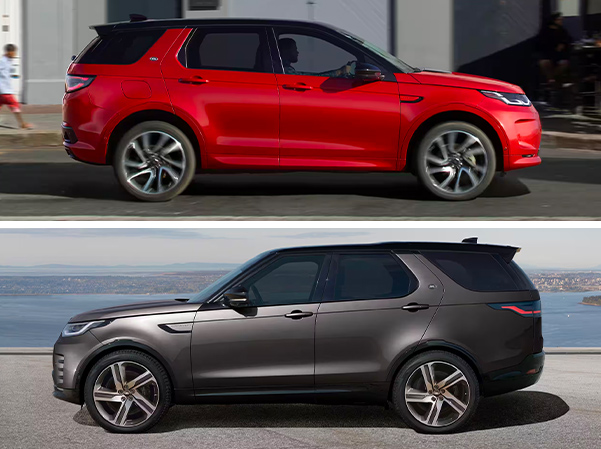 Exterior side shots of 2023 Land Rover Discovery and Discovery Sport.