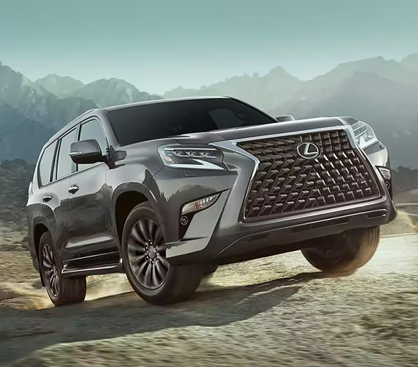 Exterior of the Lexus GX shown in Nebula Gray Pearl.
