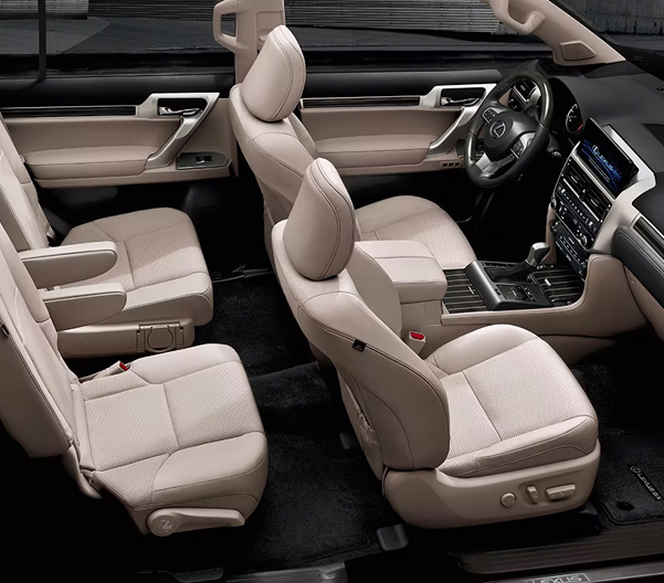 Interior of the Lexus GX shown with Ecru semi-aniline leather trim.