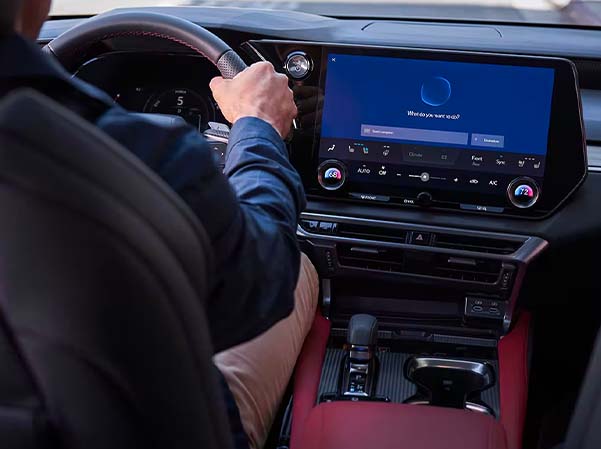 Intelligent Assistant shown in use on the multimedia display inside of the 2023 Lexus RX F SPORT.