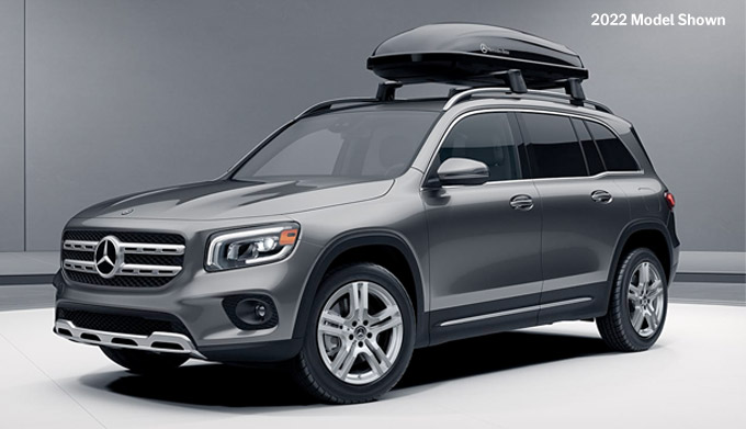 The 2022 Mercedes-Benz GLB parked with an attached accessory on the roof rails