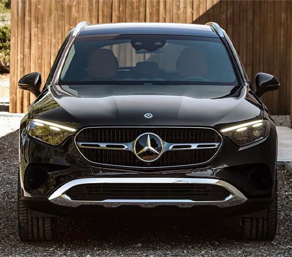 Front view of the 2023 Mercedes-Benz GLC parked in a driveway.