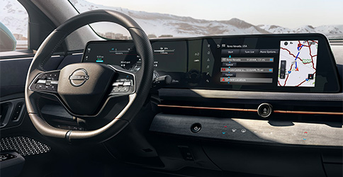 Nissan ARIYA touch-screen showing Intelligent Route Planner