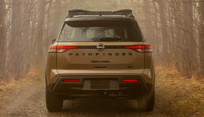 2023 Nissan Pathfinder Rock Creek with Rock Creek exterior badge on the rear