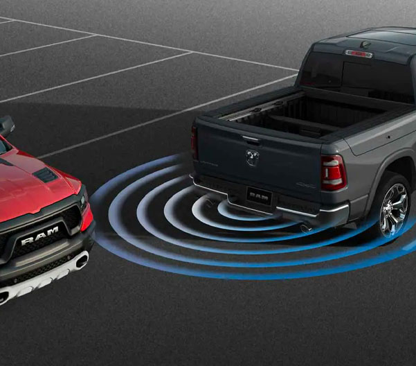 Display of the 2022 RAM 1500's parking assist