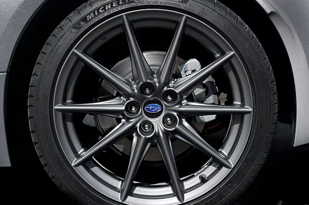 A close up of the 18-inch alloy wheels on the 2022 Subaru BRZ Limited. 