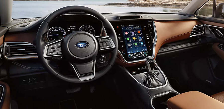 A front-facing view of the interior of the 2023 Outback.