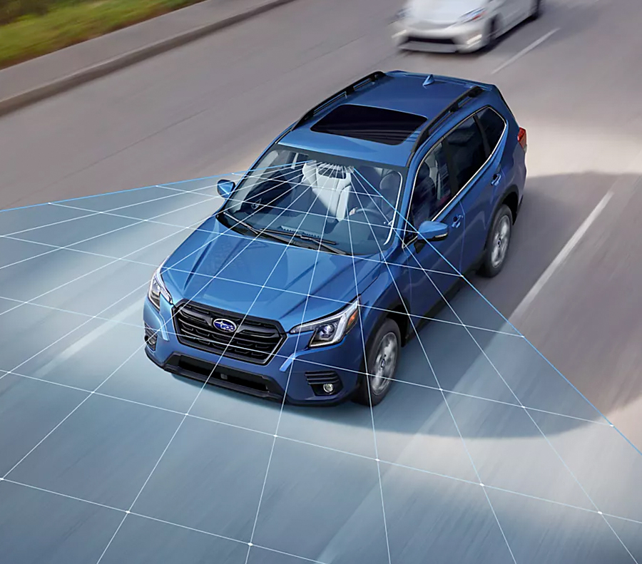 A photo illustration showing the EyeSight Driver Assist Technology on the 2023 Forester.