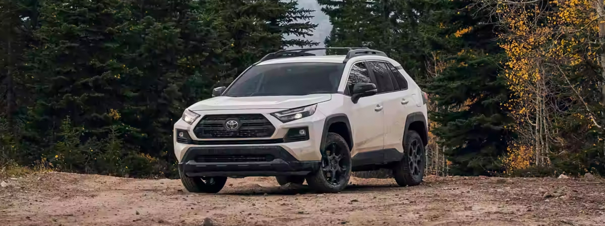 2023 Toyota RAV4 parked outside in forest clearing
