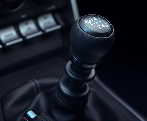 GR86 Premium interior shown in Ultrasuede® and Black leather trim. Manual or Automatic Transmission. Prototype shown.