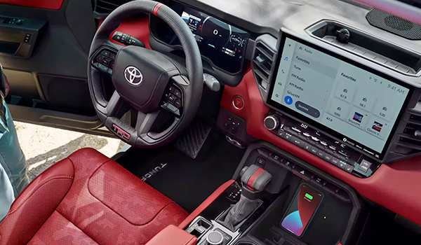 TRD Pro CrewMax interior shown in Cockpit Red. Prototype shown with options.