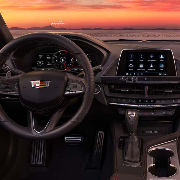 Interior of a 2024 Cadillac CT4 featuring SuperCruise hands free driving