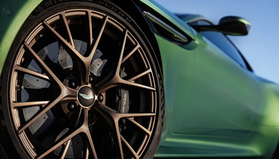2024 Aston Martin DB12 exterior close up driver's side tire and rim