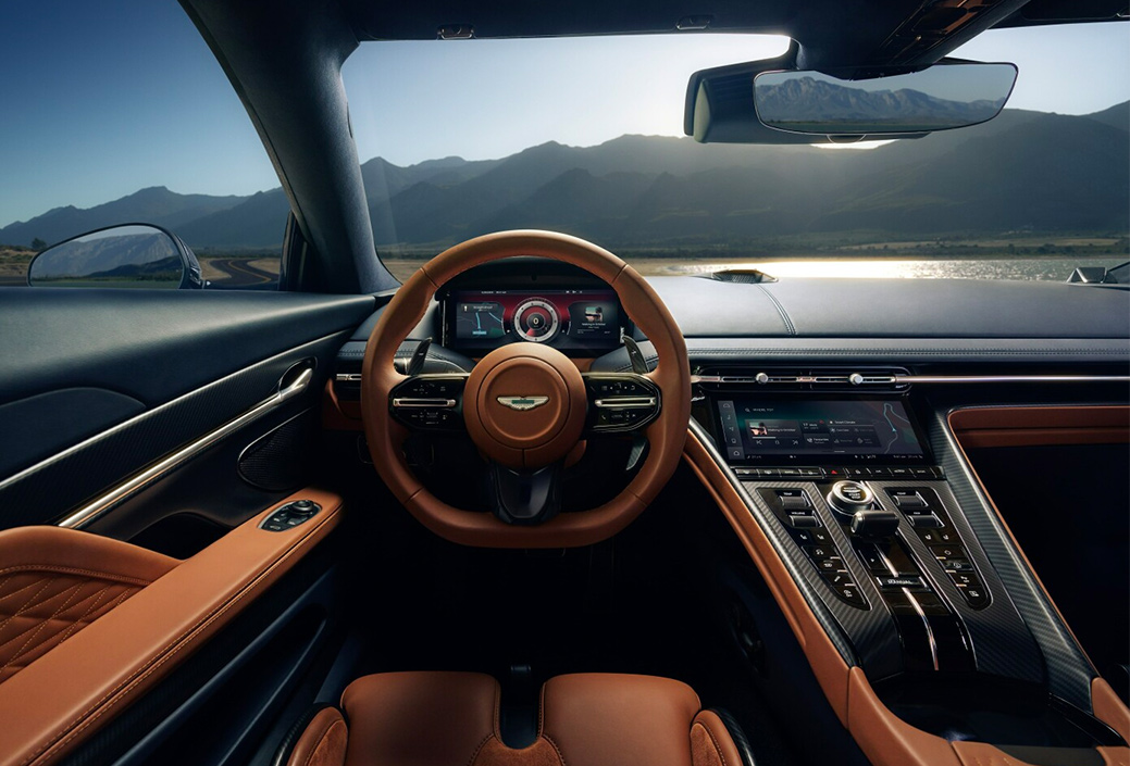 2024 Aston Martin DB12 interior dashboard and steering wheel