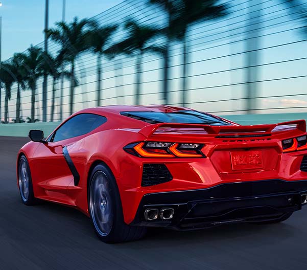 Rear view of the 2024 Chevy Corvette Stingray driving away