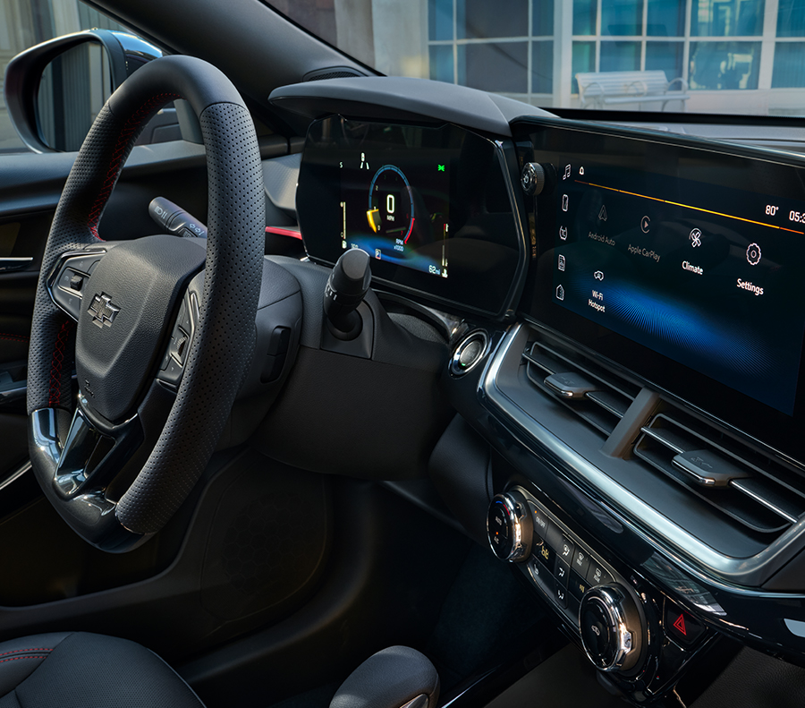 Interior view of the dashboard of the 2024 Chevy Trax