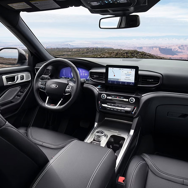 2024 Ford Explorer® ST model with leather seating surfaces with Miko® micro-perforated inserts and accent stitching
