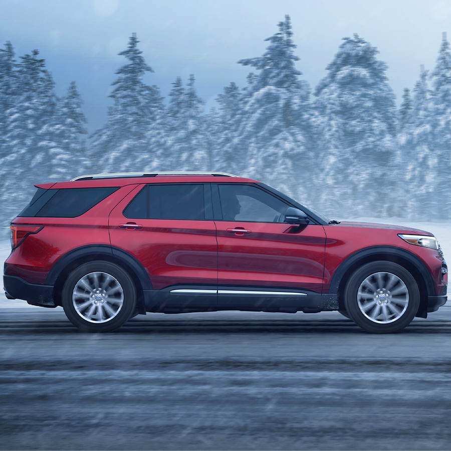 2024 Ford Explorer® SUV being driven on a snow-covered road