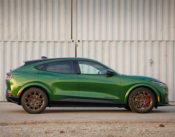 side view of a green 2024 Ford Mustang Mach-E