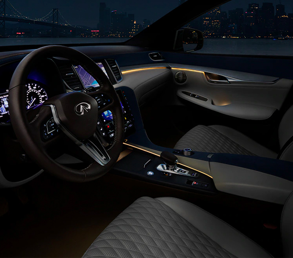 Close up of 2024 INFINITI QX50 interior highlighting QX50 driver console