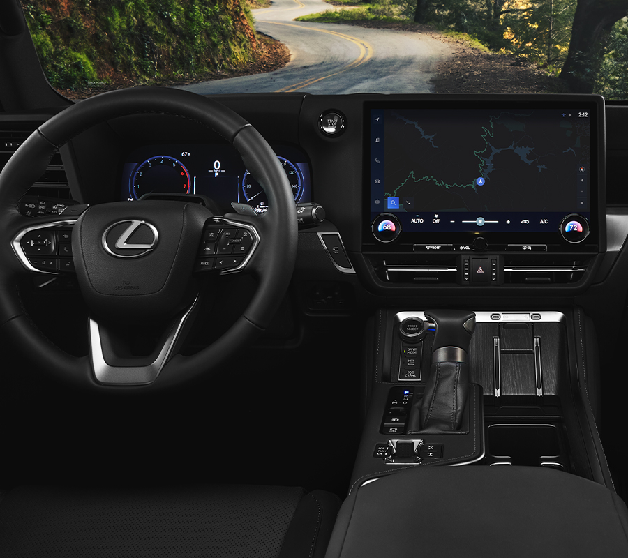 Interior shot of the Lexus GX shown in Black/Olive.